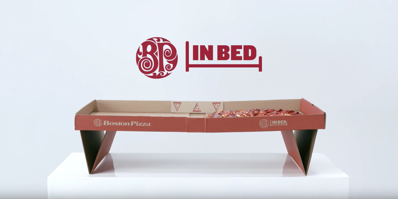 Boston Pizza packaging brings pizza eating to the bedroom