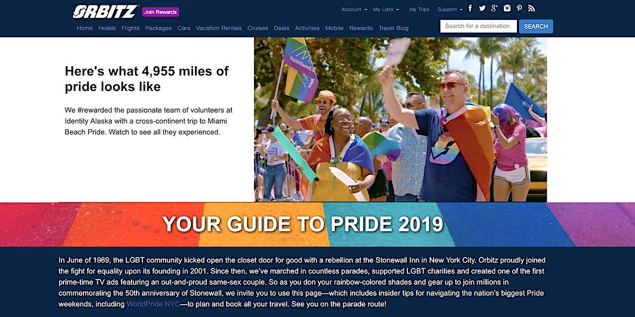 Orbitz Pride Travel Guide Website