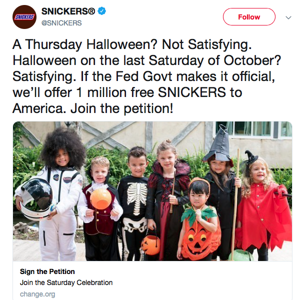 Snickers Saturday Halloween Petition